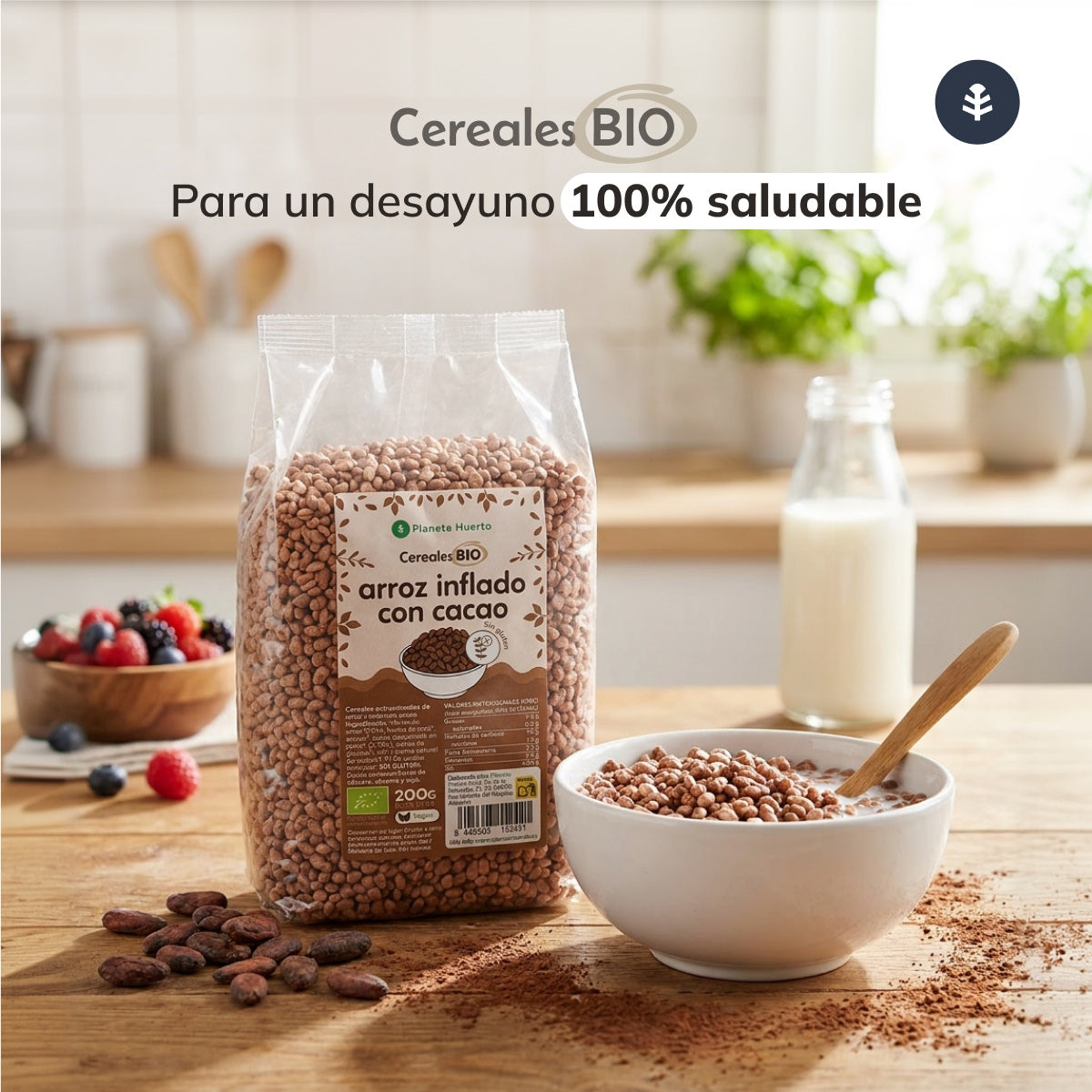 Glutenvrije gepofte rijst met cacao ECO Planeta Huerto 200 g