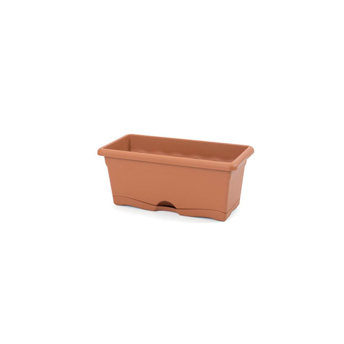 Terracotta-coloured planter with integrated saucer 30 x 20 x 16