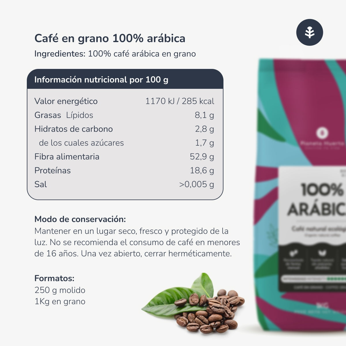 Pack 3x Eco 100% Arabica Kaffeebohnen Planeta Huerto 1 Kg