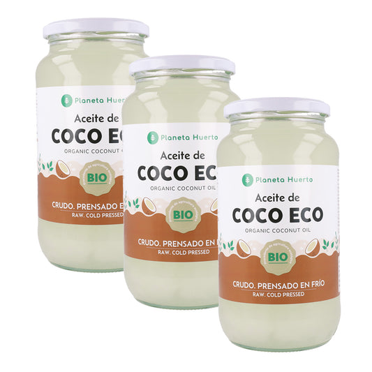 Opakowanie 3x Olej kokosowy z pierwszego tłoczenia ECO Planeta Huerto 1L