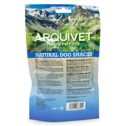 Snack naturel pour chiens Barres de saumon avec peau Arquivet 100 g