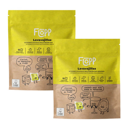 2er-Packung Flopp ECO Gel Geschirrspülmittel (je 16 Kapseln)