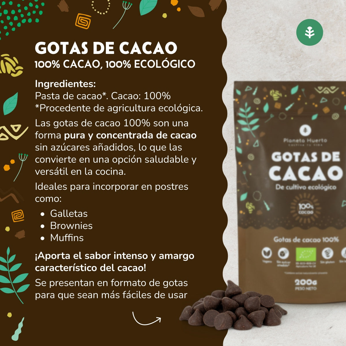 Schokoladentropfen 100% Kakao ECO Planeta Huerto 200 g