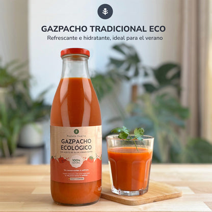 Bio-Gazpacho nach traditionellem Rezept mit 1 Liter nativem Olivenöl extra von Planeta Huerto.