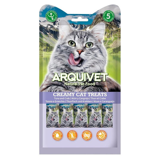 Creamy Cat Treats Snack cremoso al tonno e granchio Arquivet 5x14 g