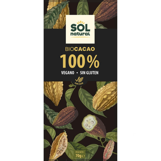 Chocolat végétalien 100 % cacao bio Sol Natural 70 g