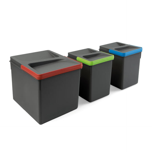 Containers voor keukenladen Recycle, hoogte 216, 1x12 + 2x6, antracietgrijs plastic, plastic, Emuca