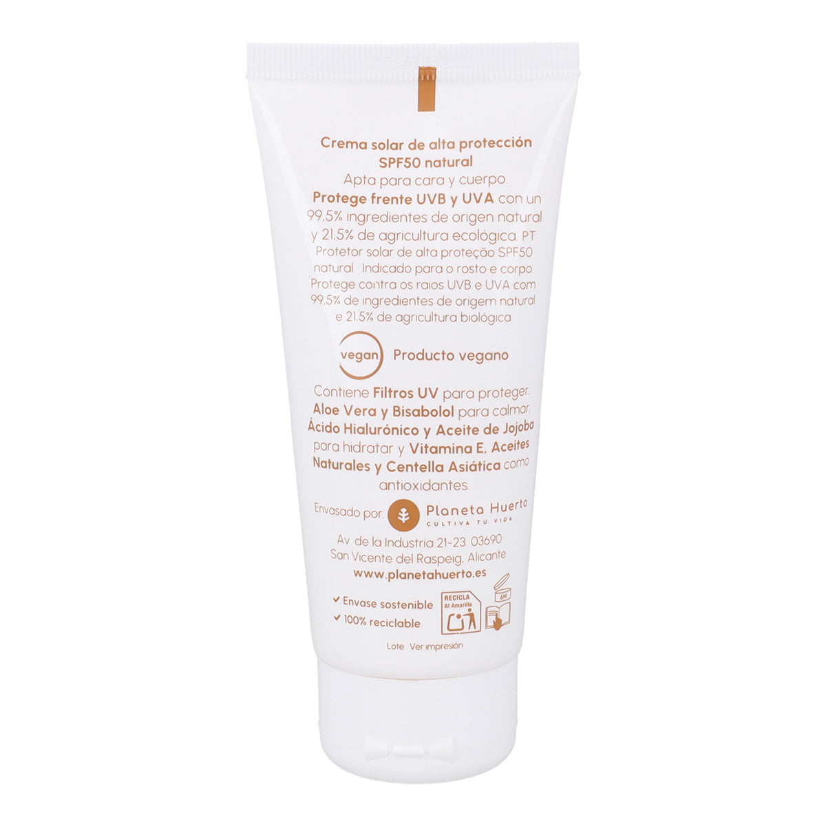 Crema solare protettiva 100% minerale SPF50 Planeta Huerto 100 ml