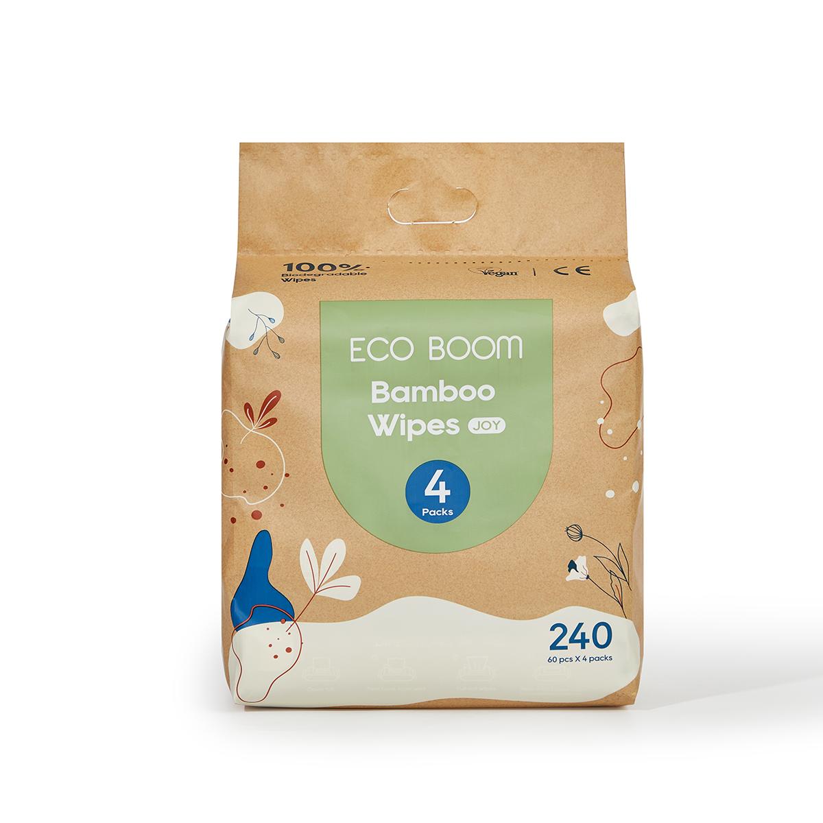 Zestaw 4x biodegradowalne chusteczki bambusowe Ecoboom 60 szt.