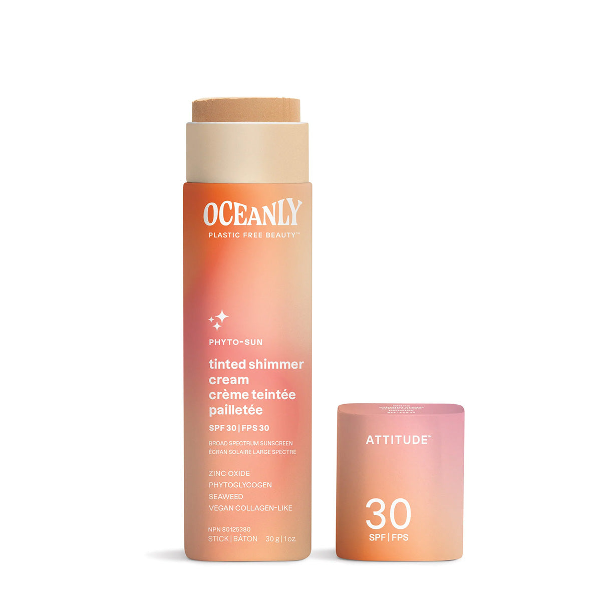 Oceanly - Krem do twarzy z filtrem przeciwsłonecznym PHYTO-SUN - Z kolorem i połyskiem - SPF 30, Attitude, 30 g