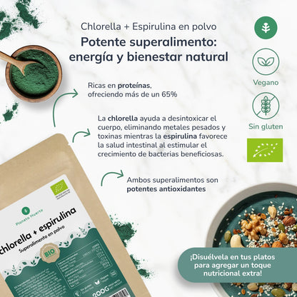 Chlorella + Spirulina powder Planeta Huerto 200 g