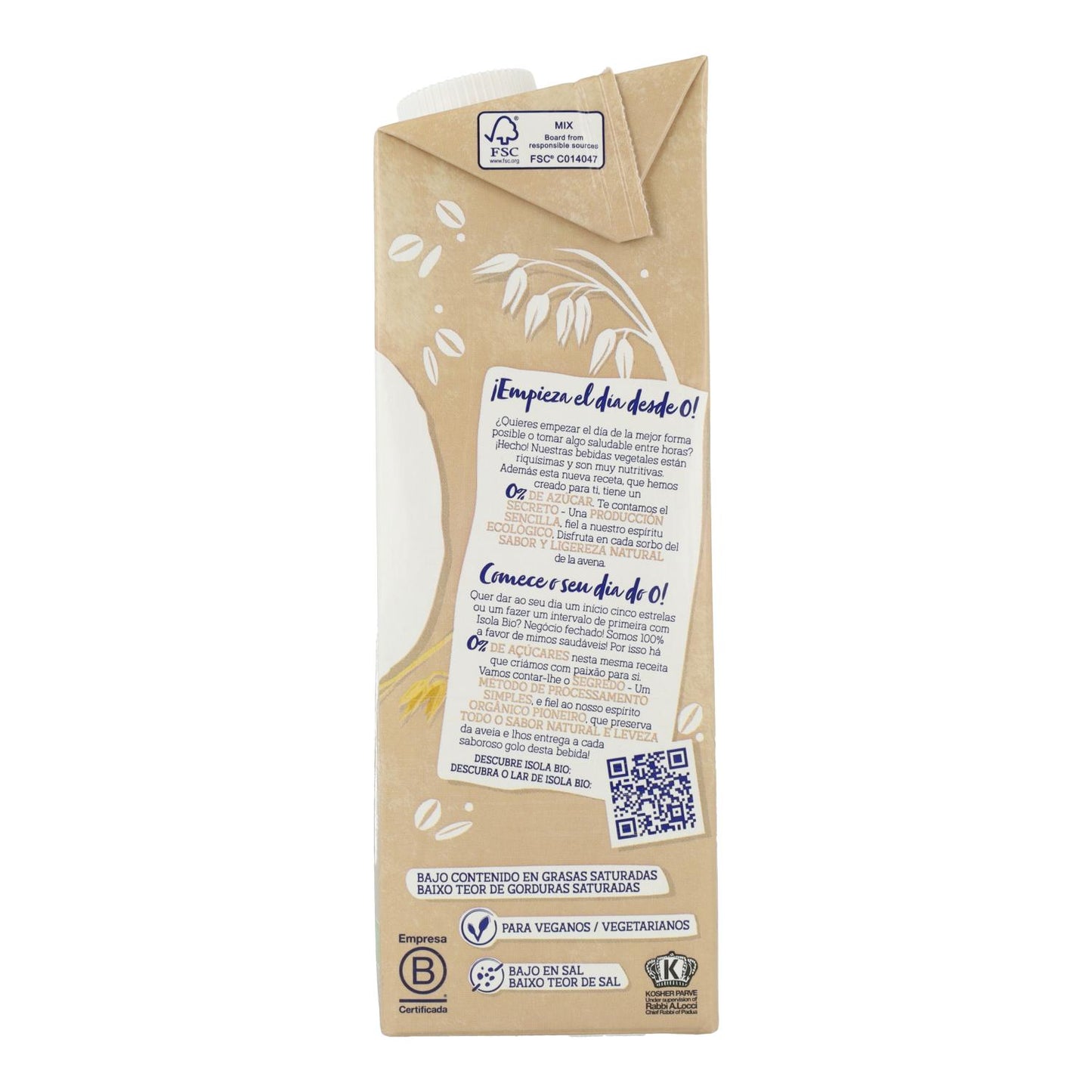 Organic Oat Drink 0% Sugar, 1L. Isola Bio