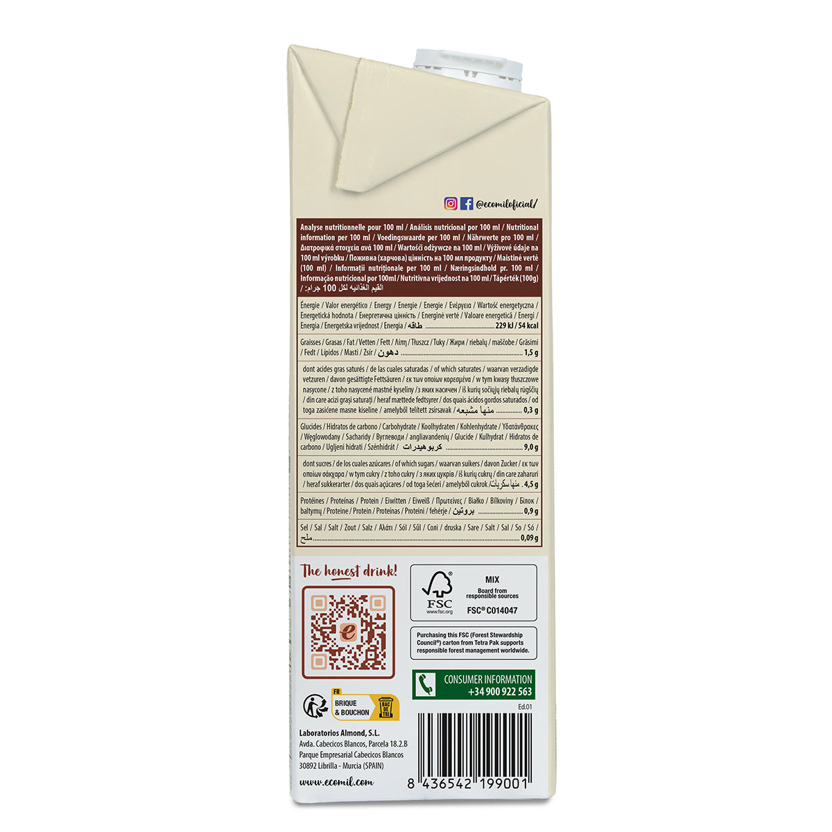 Ecomil Organic Sugar-Free Vanilla Oat Drink 1 L