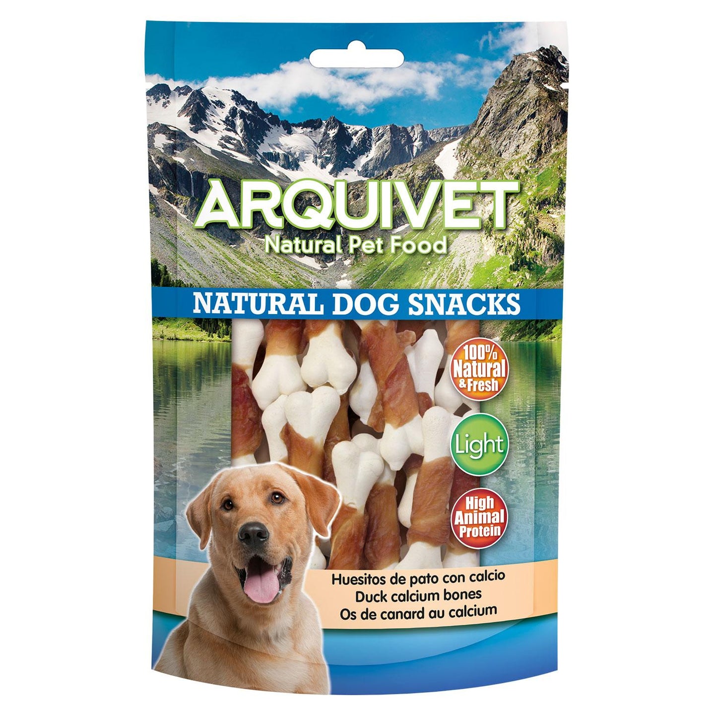 Snack naturale per cani  Ossetti di anatra con calcio Arquivet 100 g