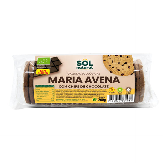 Biscuits à l'avoine sans gluten avec pépites de chocolat bio Sol Natural 200 g