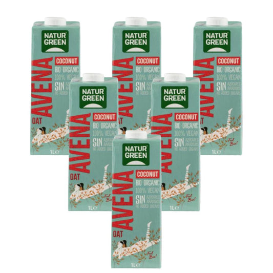 Pakket van 6 stuks Biologische havermelk met kokos van NaturGreen 1 l
