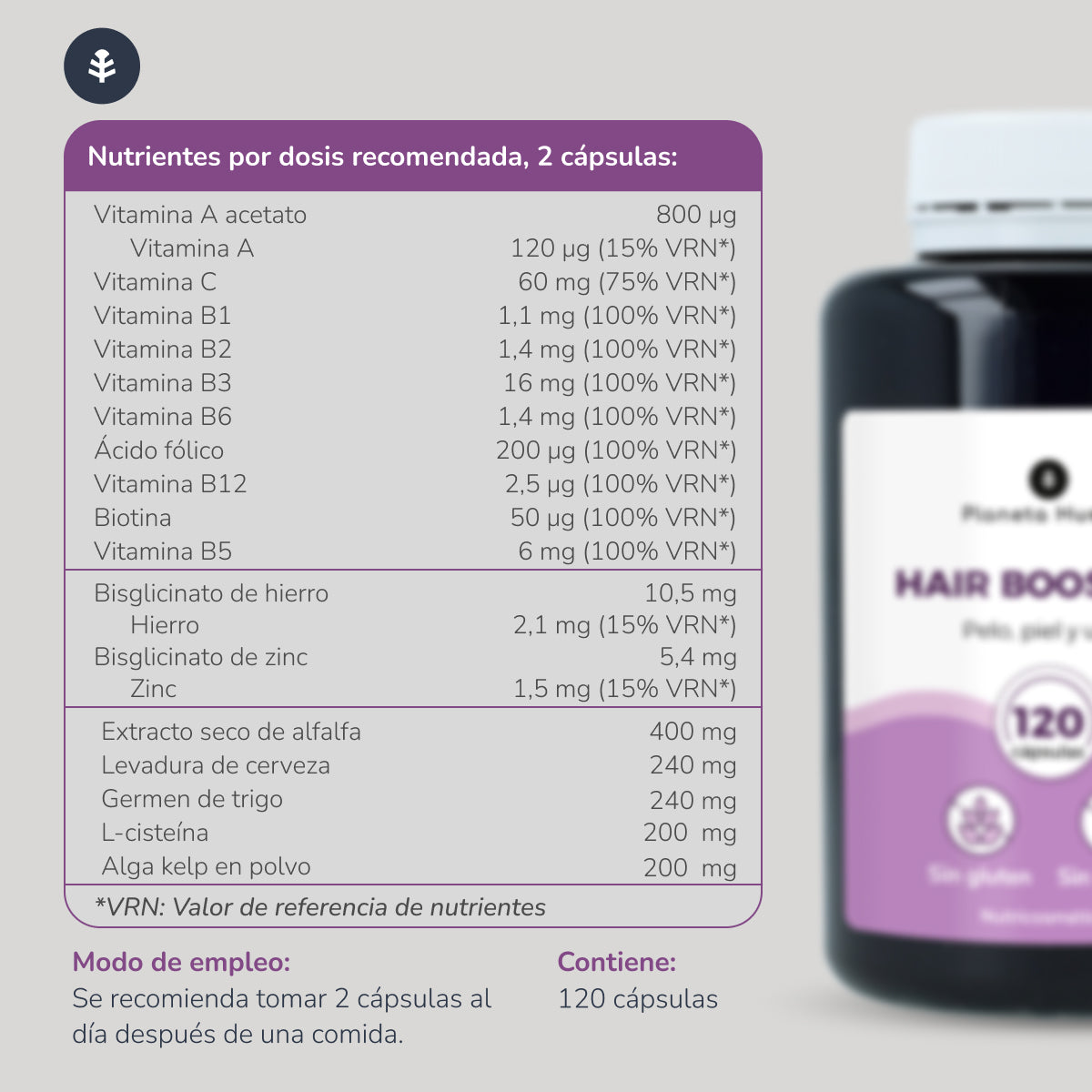 Pack 3xHair Booster pelo, piel y uñas Planeta Huerto 120 cápsulas