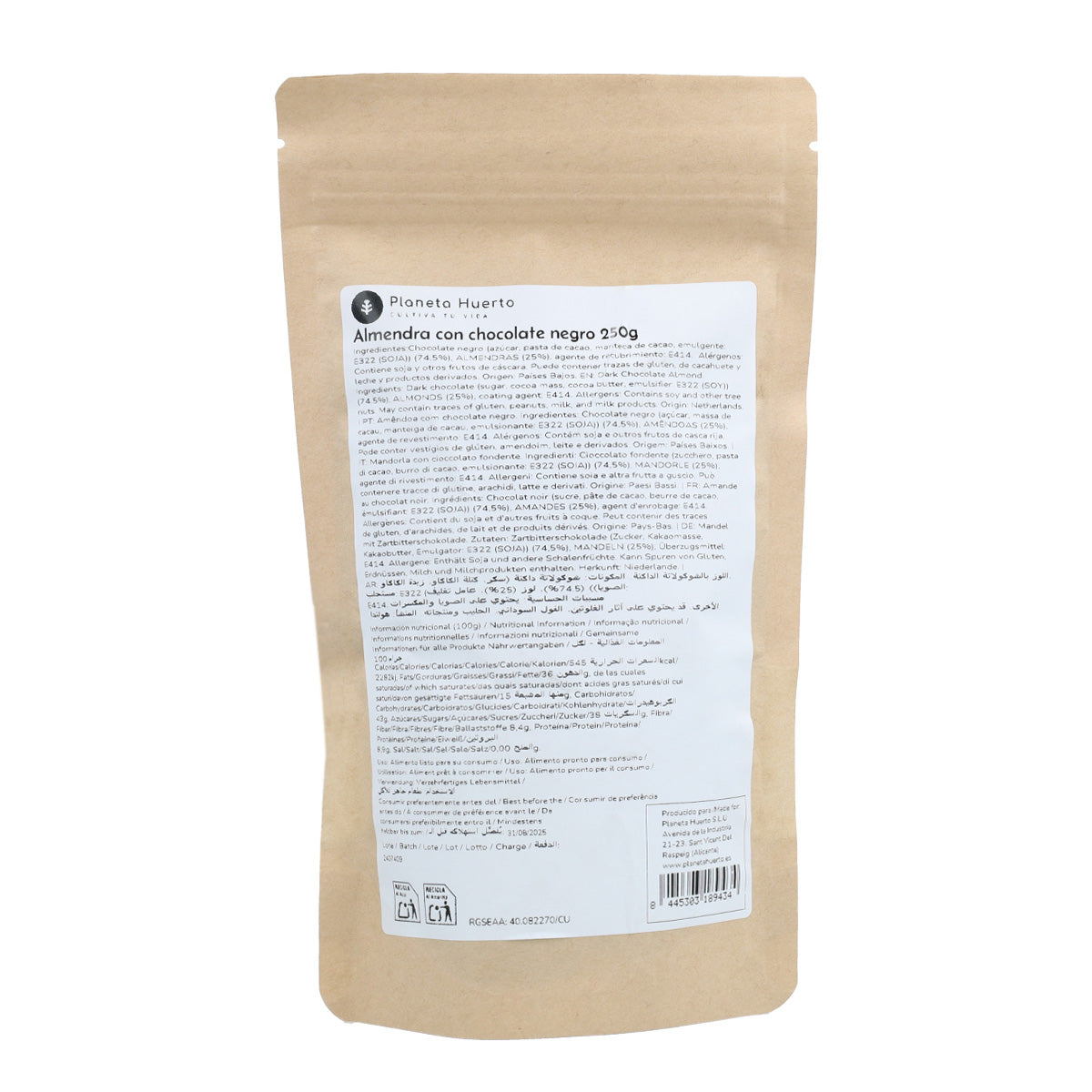 Mandeln mit dunkler Schokolade Planeta Huerto 250gr