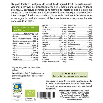 Chlorella seaweed powder ECO 125 g, Salud Viva