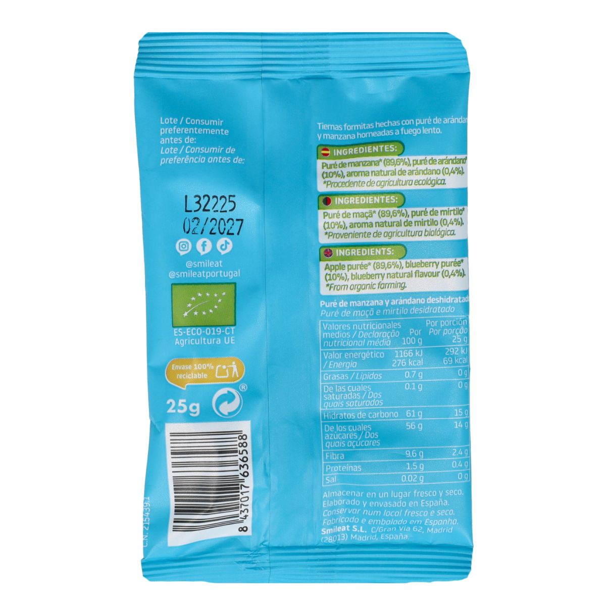 Snack aux pommes et myrtilles ECO 25 g, Triboo