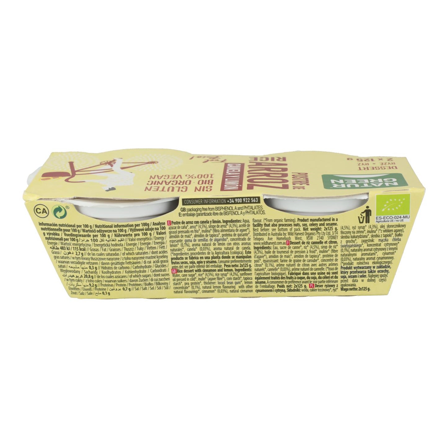 Riz au lait NaturGreen Cannelle Citron, 2 x 125 g