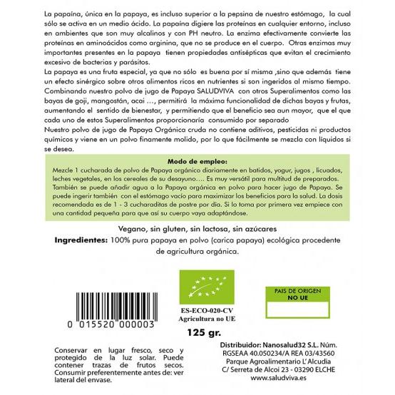 Papaya en polvo, Salud Viva 125 g