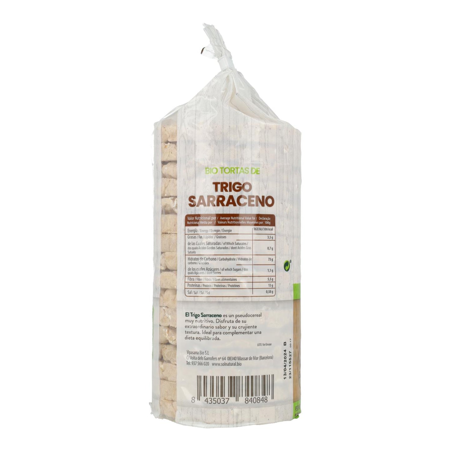 Lot de 2 galettes de sarrasin bio sans gluten Sol Natural 100 g