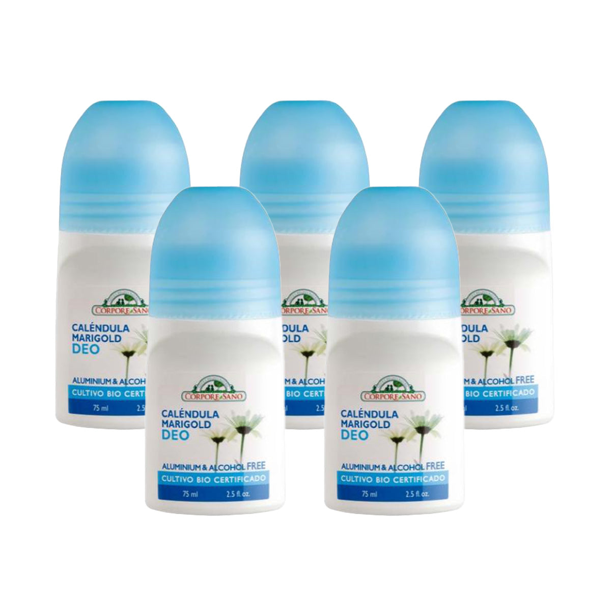 5er-Pack Roll-on-Deodorant mit Ringelblume Corpore Sano 75 ml