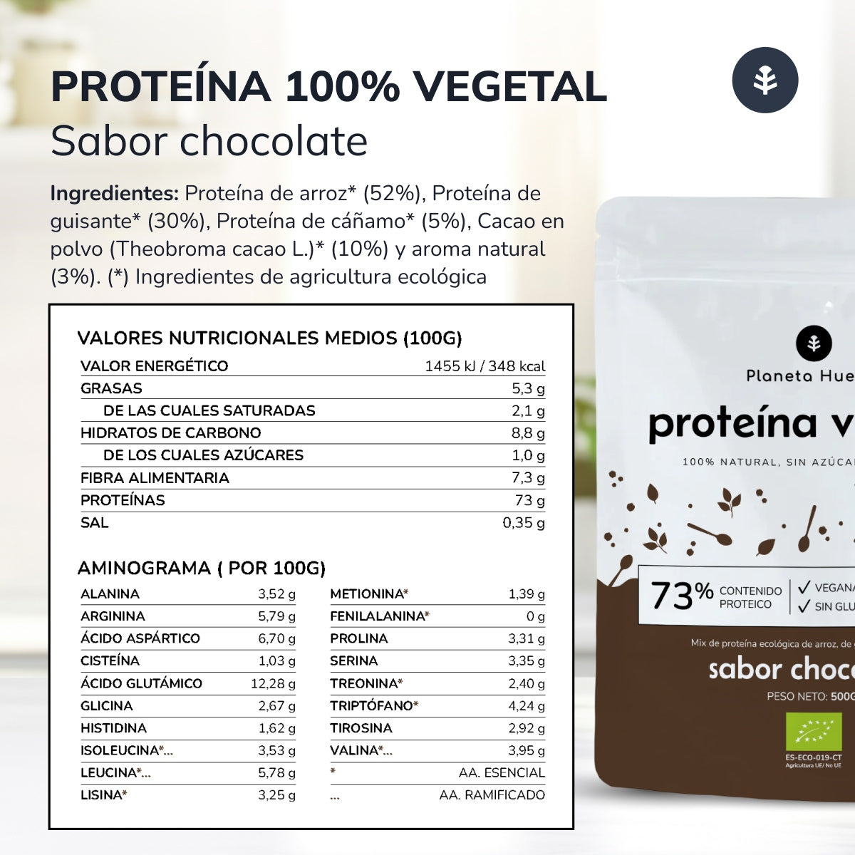 Pflanzliches Eiweiß ECO 73% Schokolade Planeta Huerto 500 g