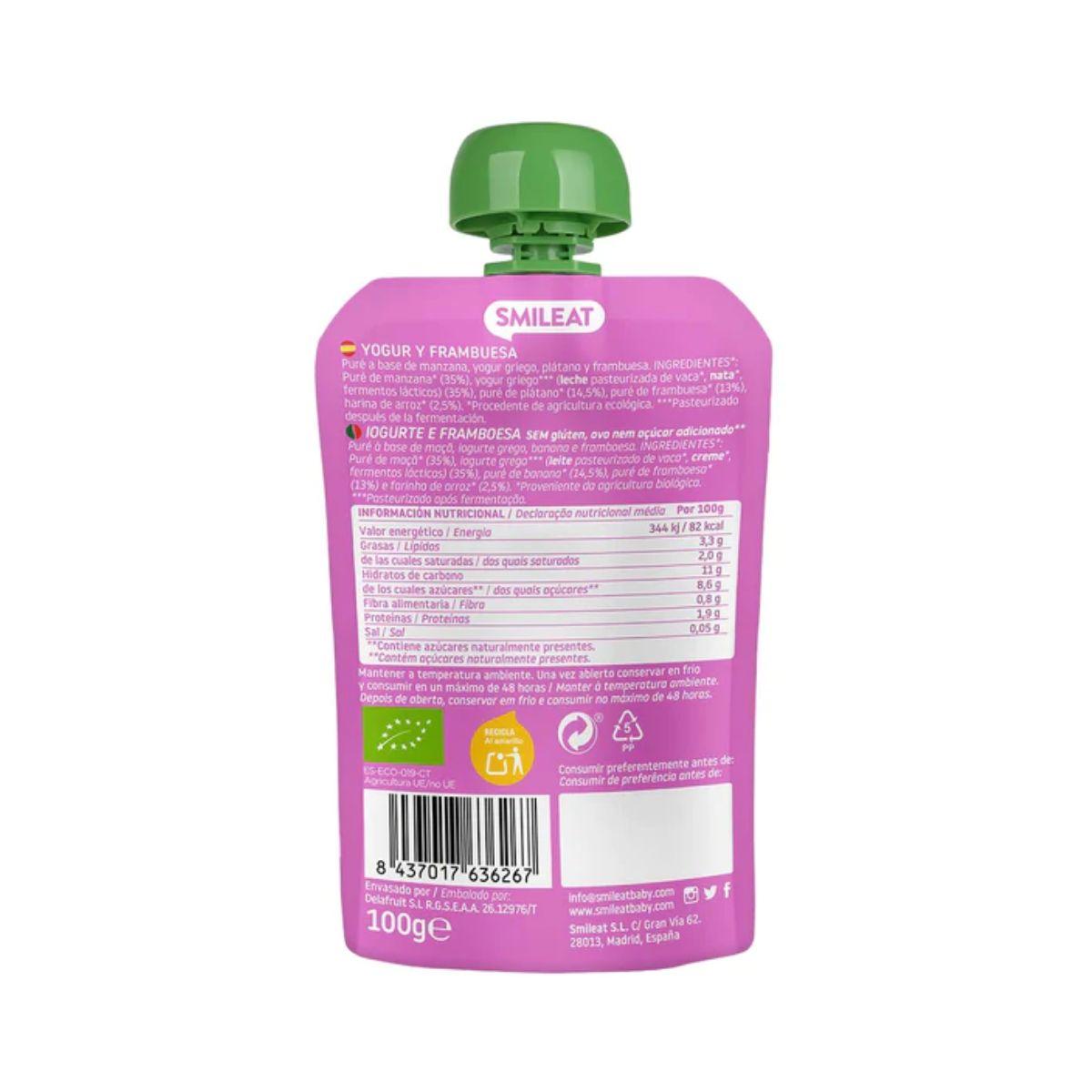Pouche Yogurt e lampone ECO Smileat 100 g
