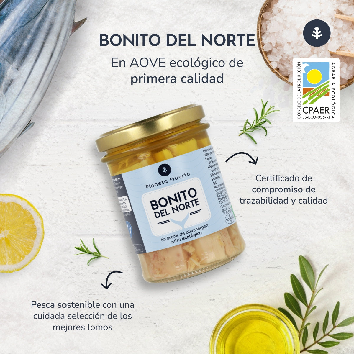 Pack of 12 ECO Planeta Huerto White Tuna in Olive Oil 200 g