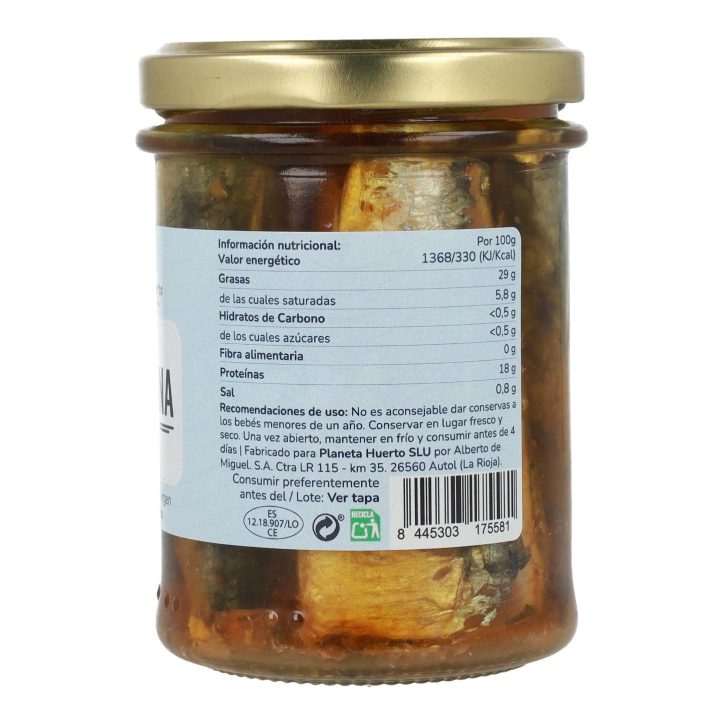 12-pack of Sardines in Extra Virgin Olive Oil ECO Planeta Huerto 190g