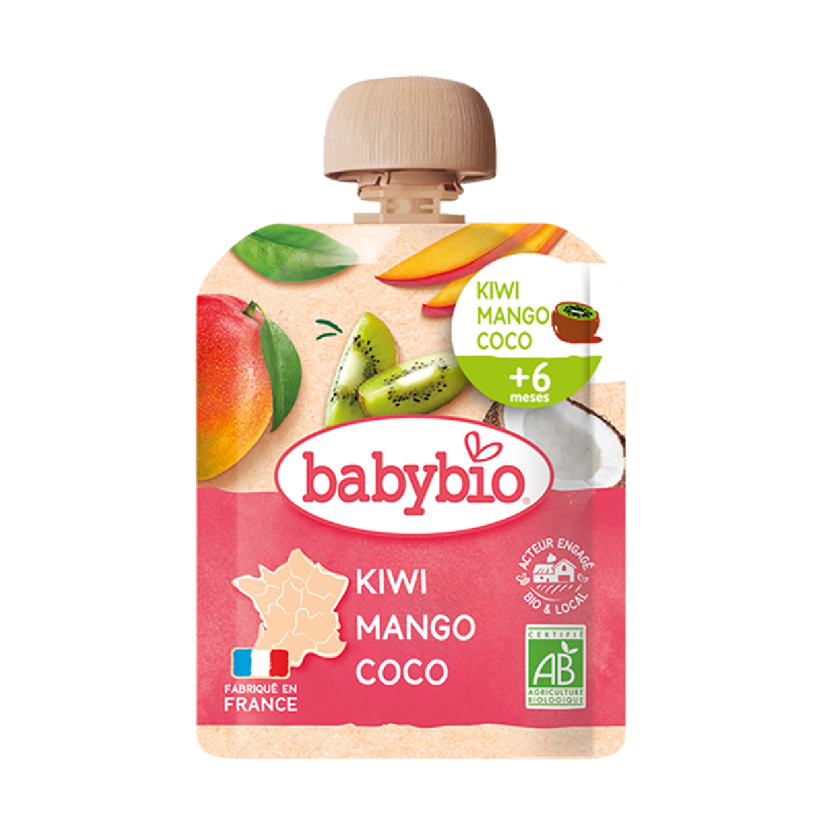Beutel mit Kiwi, Mango und Kokosnussgetränk (ab 6 Monaten) Babybio 90 g