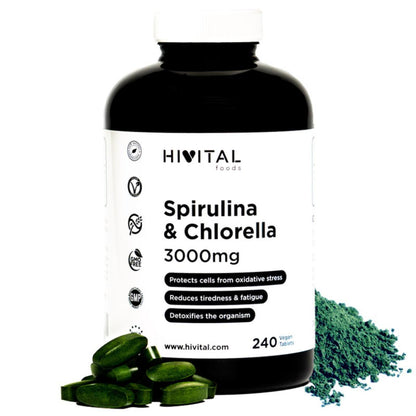 Spirulina and Chlorella 3000 mg 240 vegan tablets