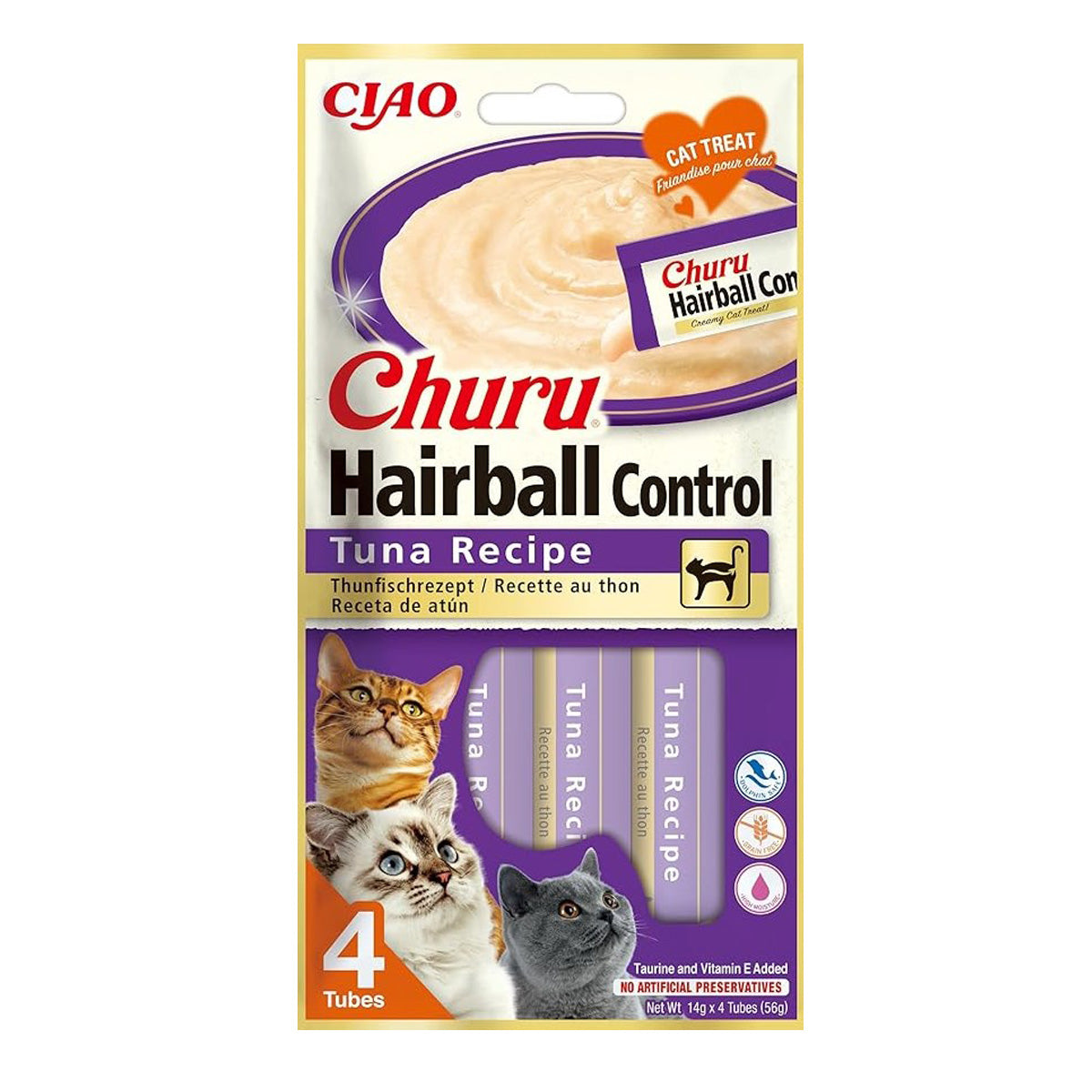 Churu Cat recept på tonfisk Hairball Snack krämig för katter 4 x 14 g