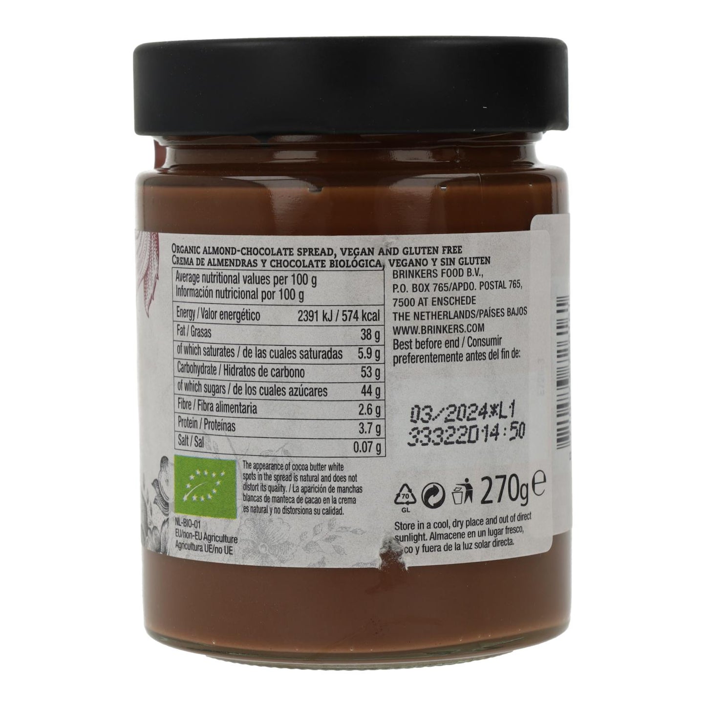 Crème végane au chocolat et aux amandes La Vida Vegan, 270 g