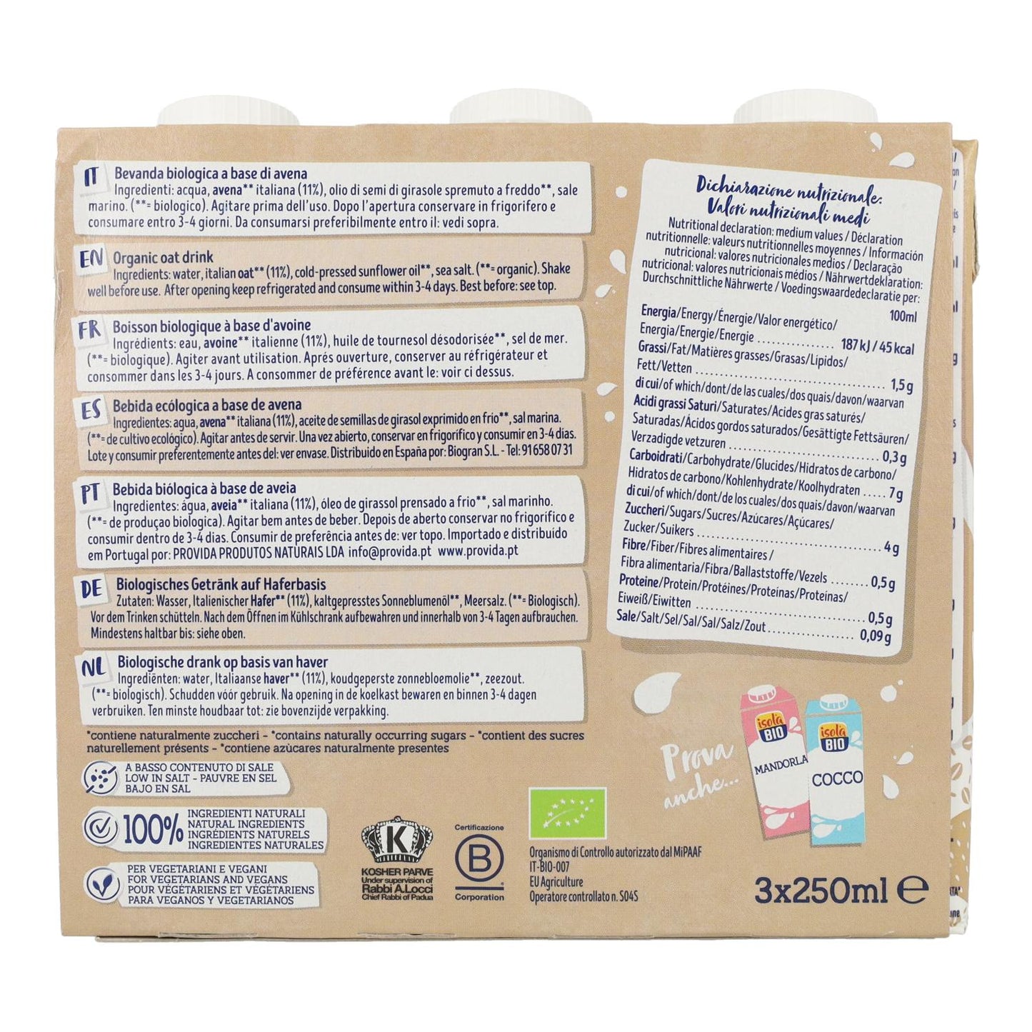 Isola Bio Haferdrink für unterwegs, 3 x 250 ml