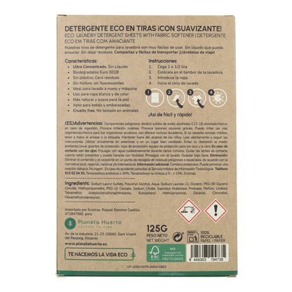 Pakket van 5 Eco-strips wasmiddel en wasverzachter Planeta Huerto 200 wasbeurten