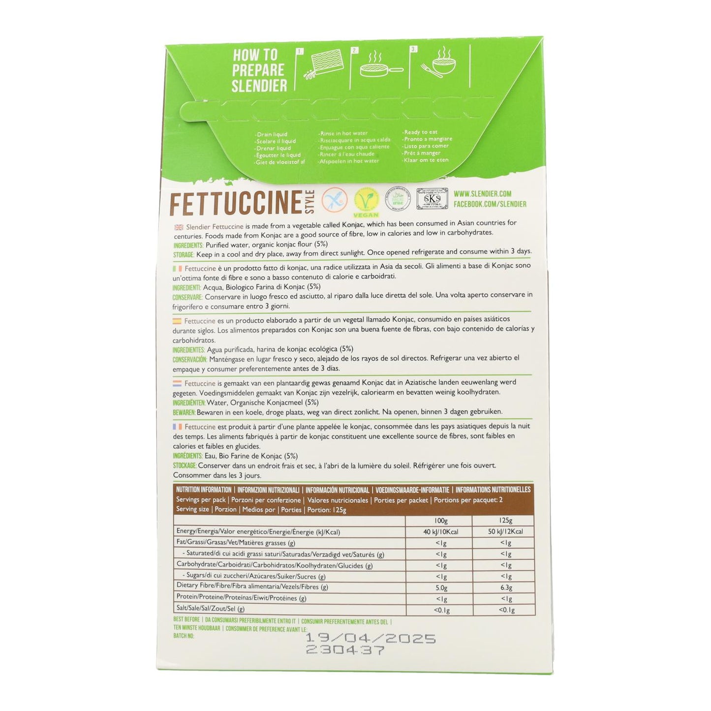 Fettuccini bio au konjac Slendier 400 g