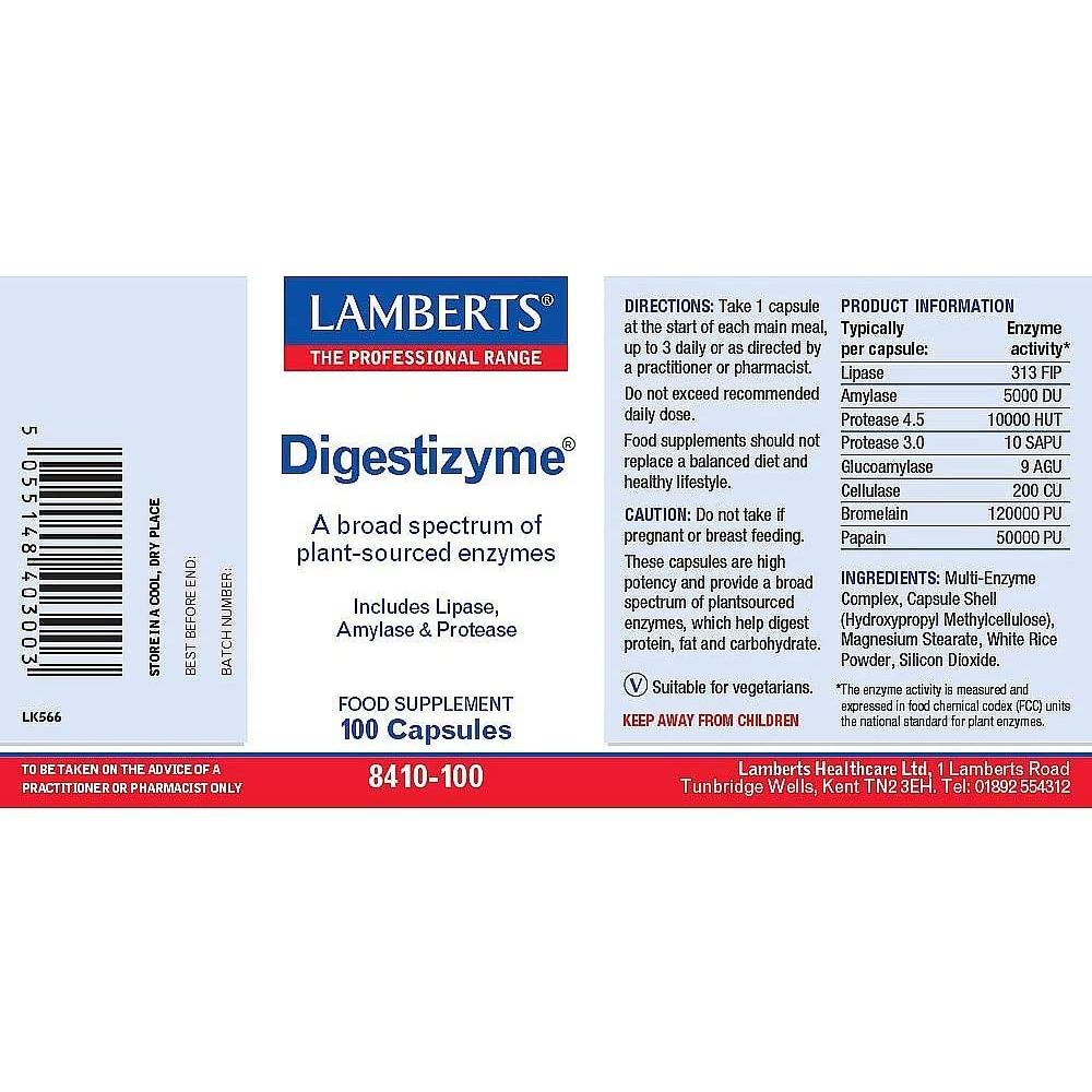 Pack 2x Digestizyme Enzymes digestives, Lamberts, 100 gélules