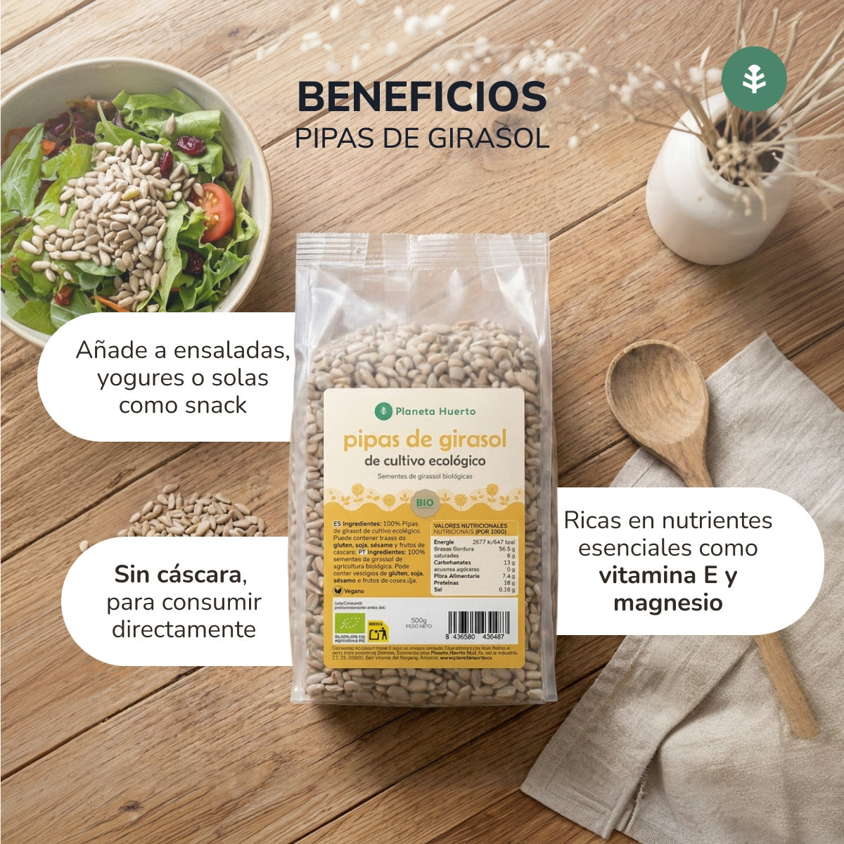 Semi di girasole pelati ECO Planeta Huerto 500 g