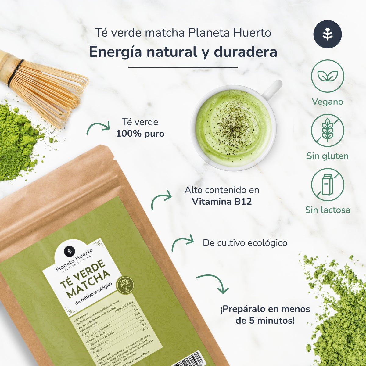 Pack 2x Matcha Tea Powder ECO Planet Garden 70 g