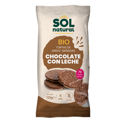 Frittelle di riso ricoperte di cioccolato al latte biologico Sol Natural 100 g