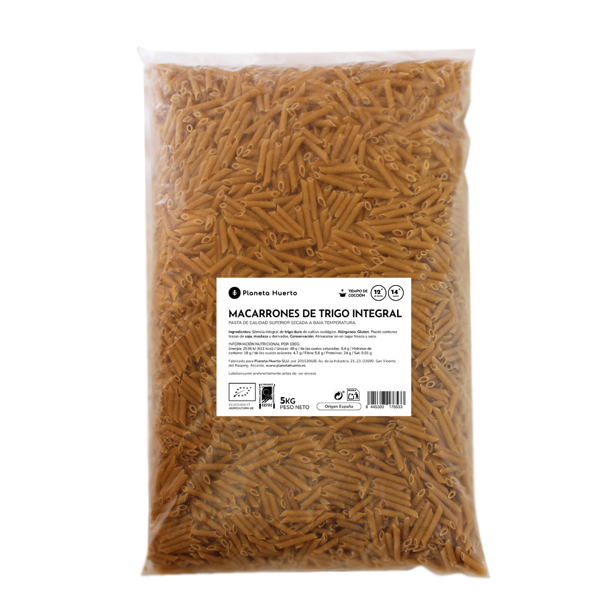 Wholemeal macaroni ECO Planeta Huerto 5 kg