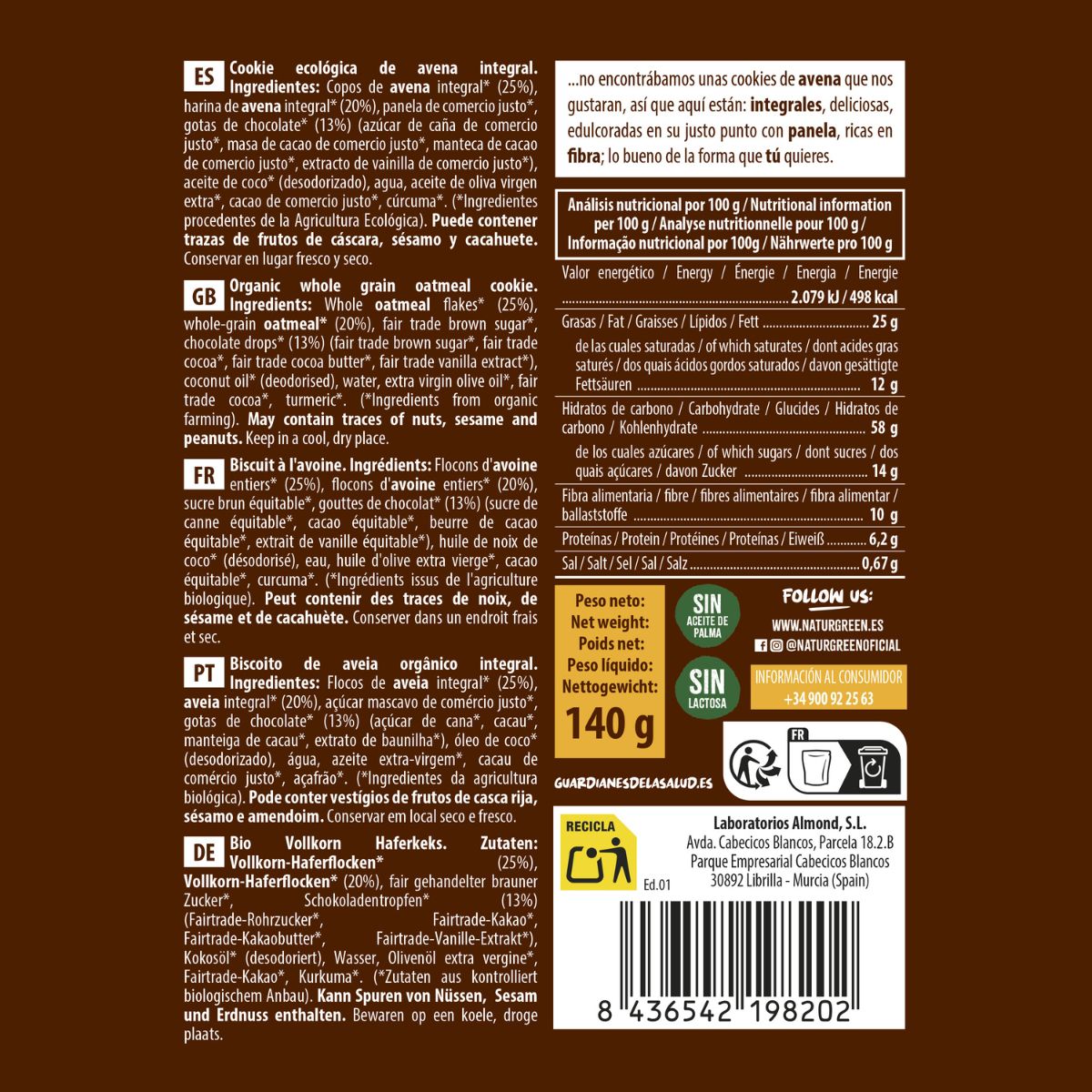 Biscotti integrali all'avena biologici NaturGreen 140 g