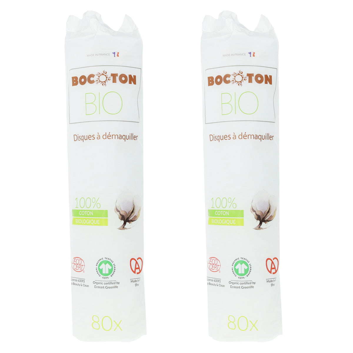 PROMO-pakket 2x biologische wattenschijfjes Bocoton 80 schijfjes