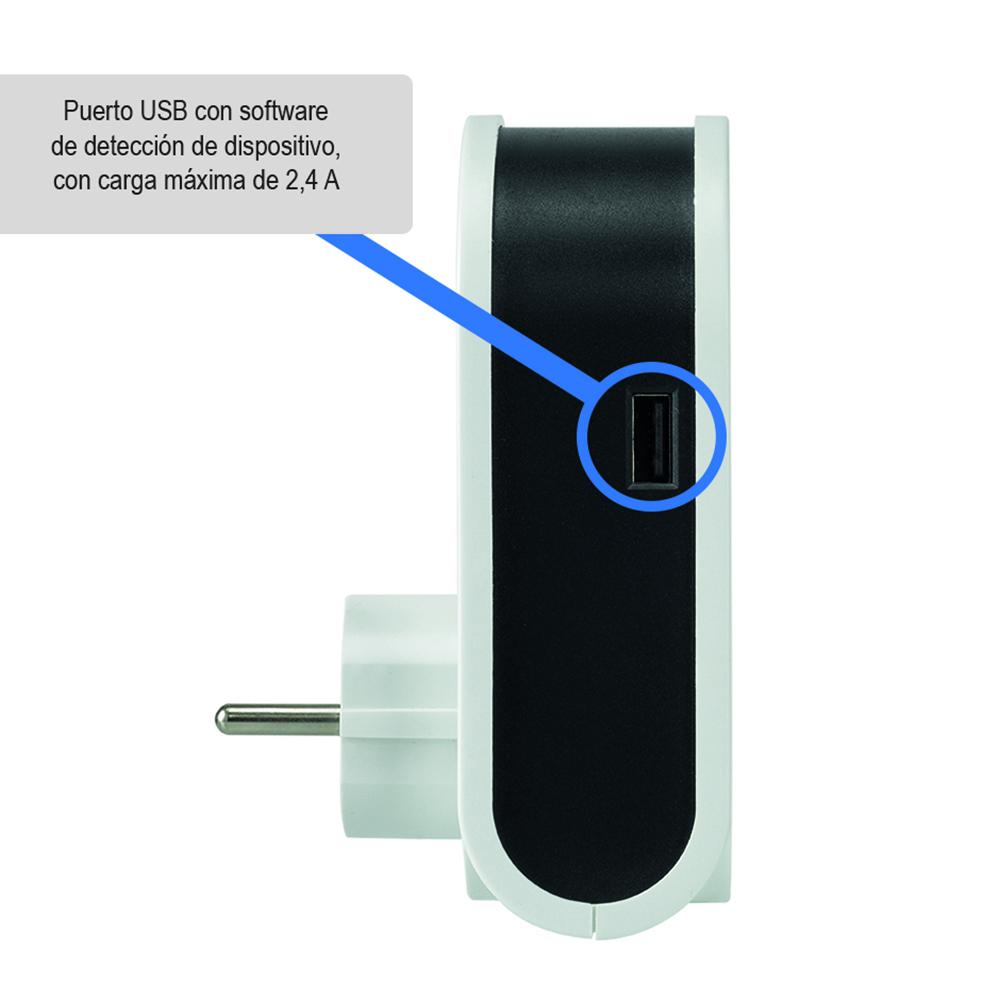 Adapter z 3 wtyczkami USB, zwijanym kablem + 1 port USB do + 1 gniazda 16 A Simon