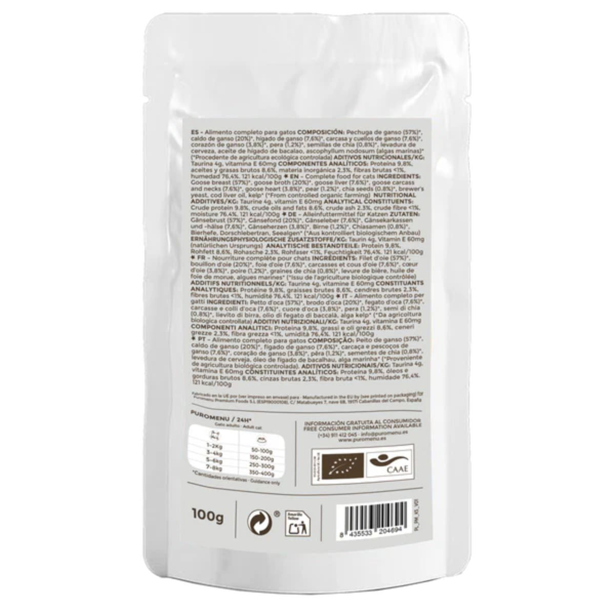 Barf-Nassfutter für Katzen Zarpitas de amor BIO (Gans) Puromenu 100 g