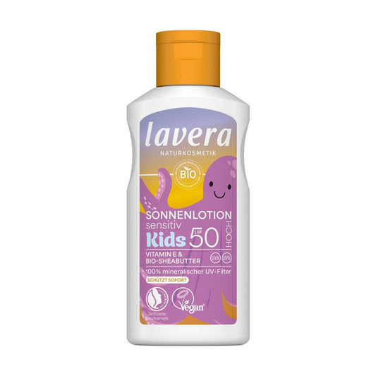 Loción solar Niños Sensitiv SPF 50 Vitamina E & manteca de karité Bio, Lavera, 100 ml