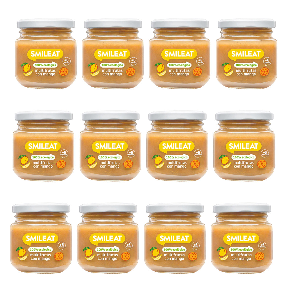 Pack of 12 Organic Multifruit Jars with Mango +6 Months Smileat